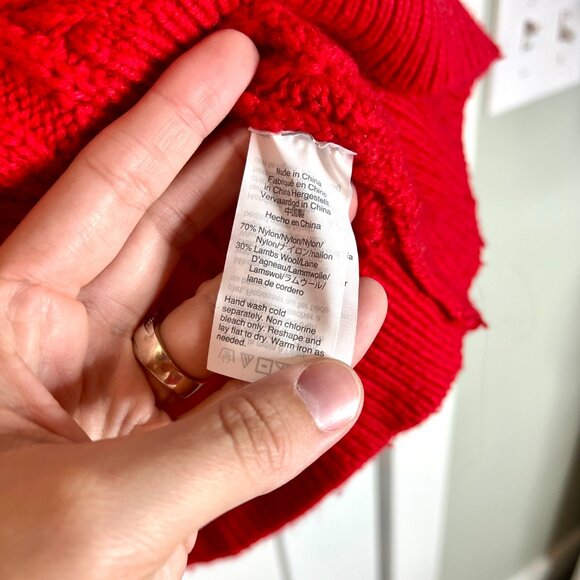 J. Crew Red Cable Knit Popcorn Crew Neck Sweater Holiday Preppy Classic Medium - Picture 5 of 7